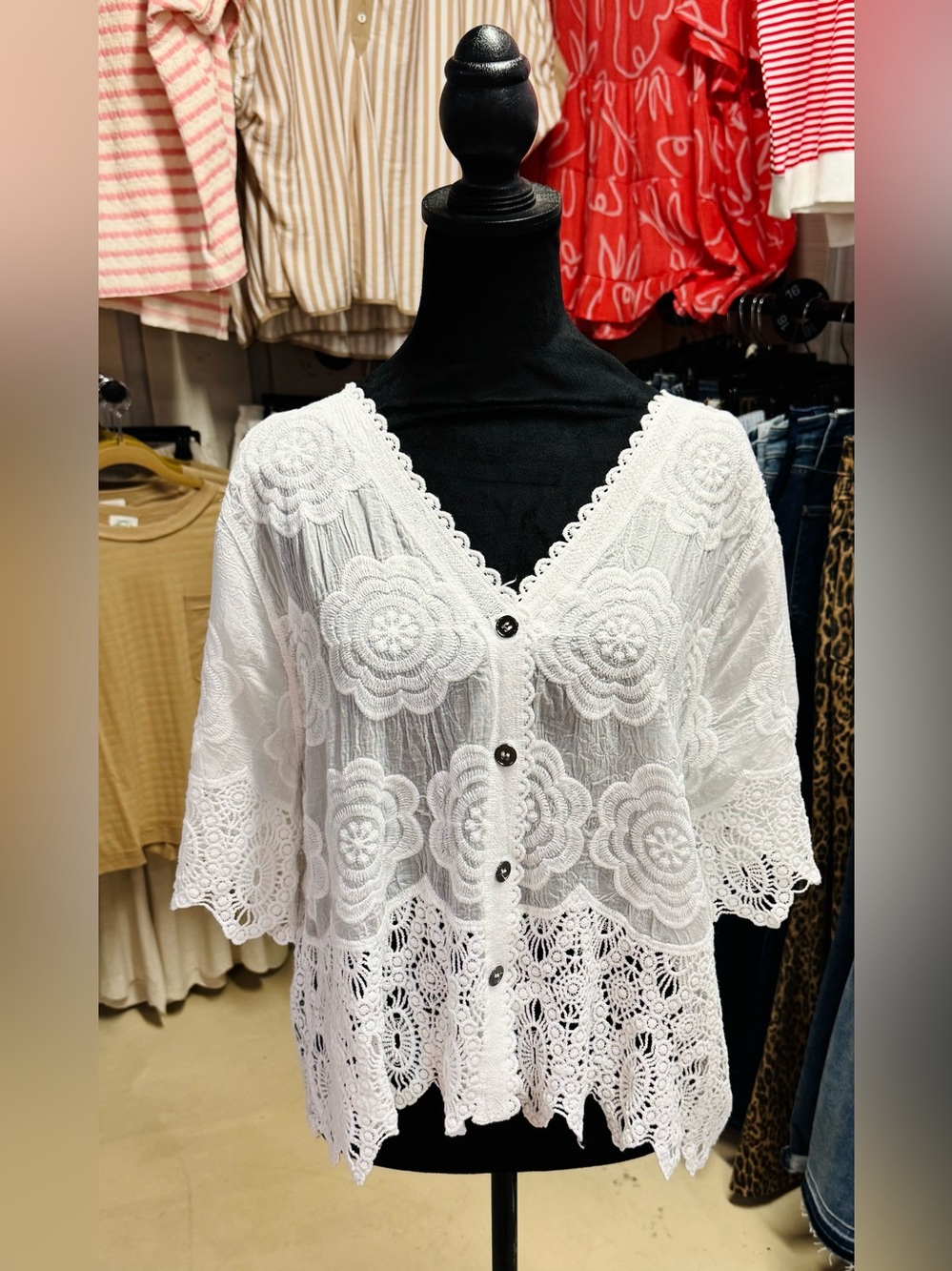 POL White Crochet Lace Button-Front Blouse - Picture 1 of 4